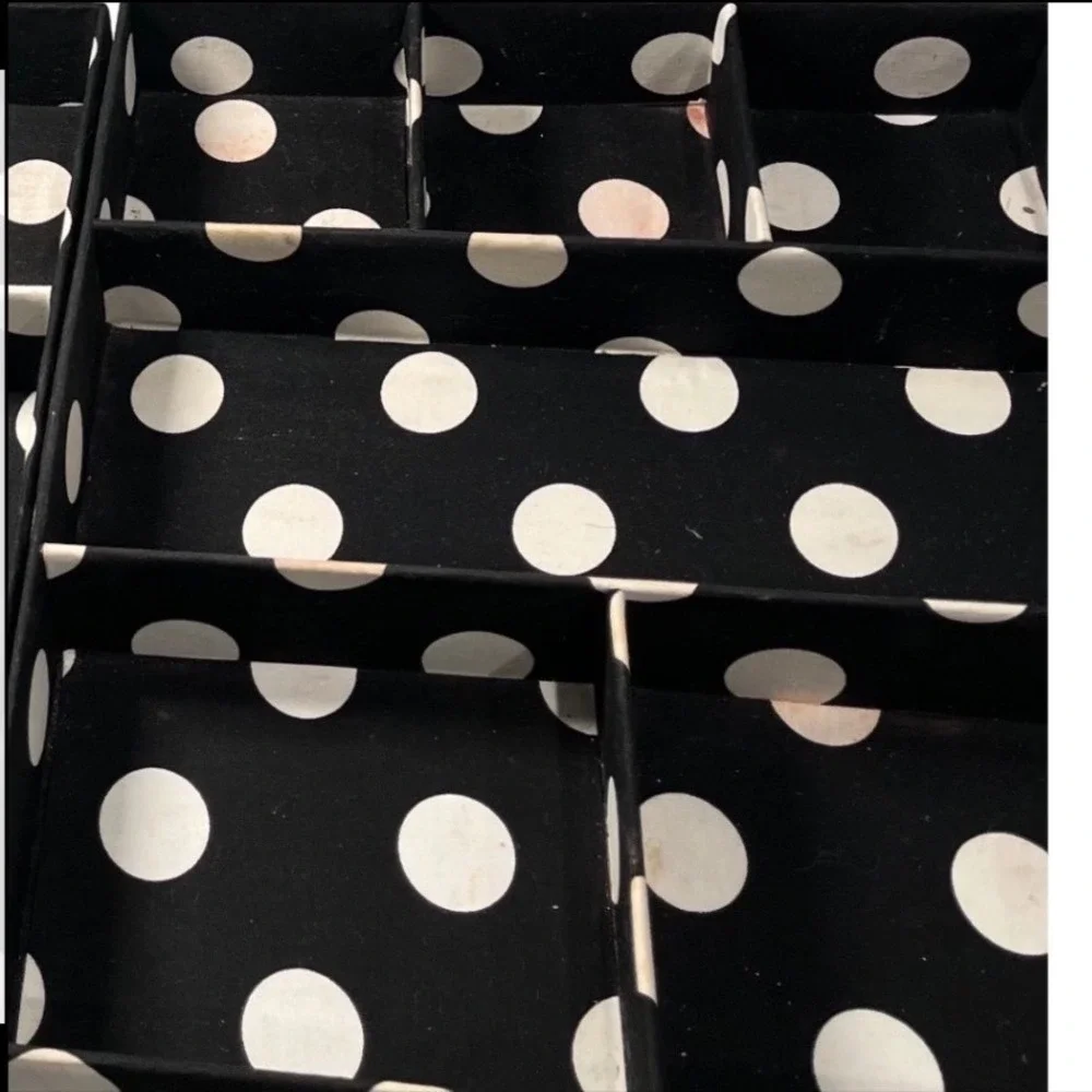 Raymond Waites Polka Dot Fabric Drawer Organizer Trays Black White Set of 2